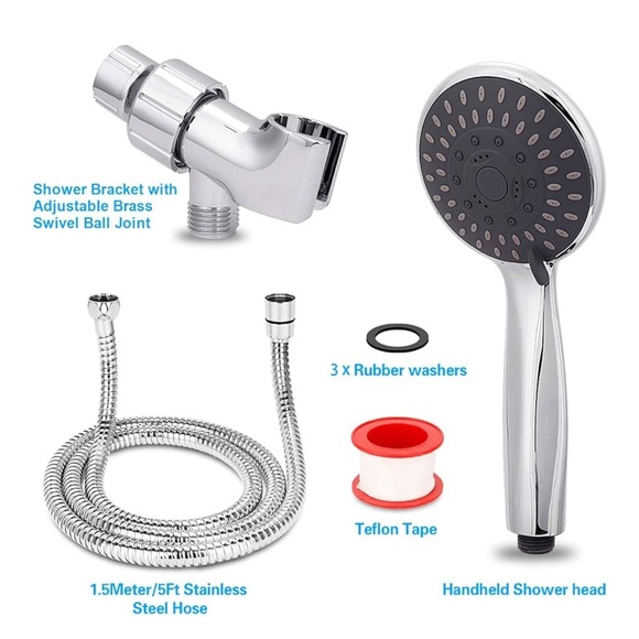 Briout Silver High Pressure Shower Head with Stainless Hose and Adjustable Mount - Picture 7 of 7